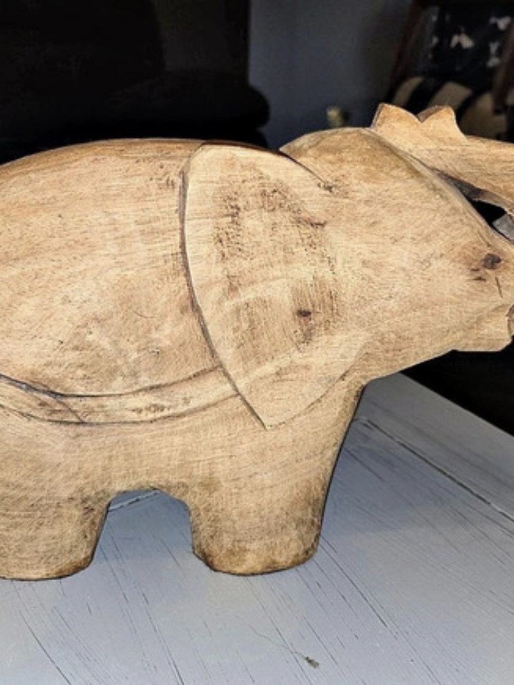 Wooden Elephant Sculpture in Brown